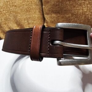 Elegant Dark Brown Leather Belt with Silver Buckle